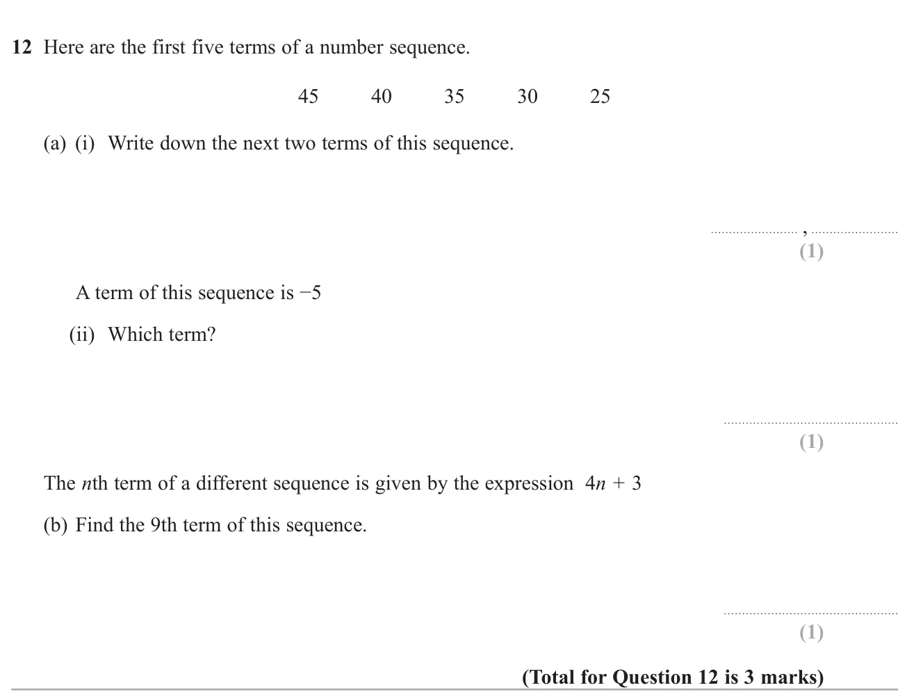 Continue a decreasing sequence, find the position of a given term, and use an nth term rule.