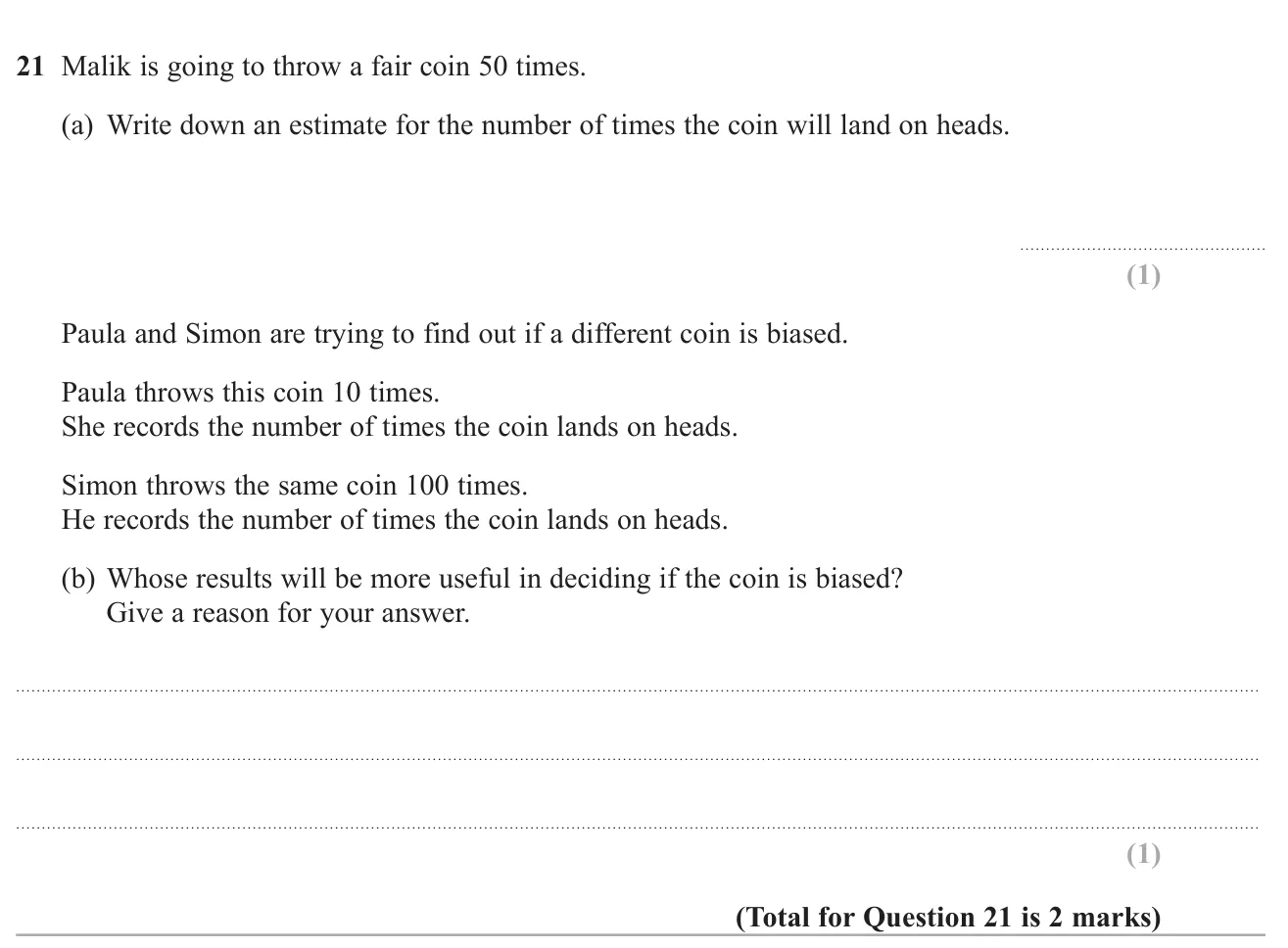 Estimate the expected number of heads for a fair coin and say which of two experiments is more reliable.