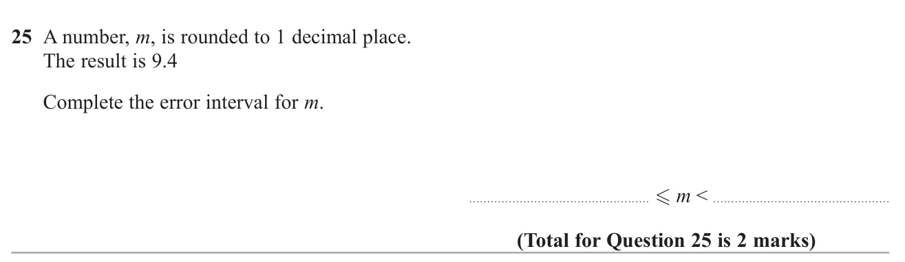Write the error interval for a number rounded to one decimal place.