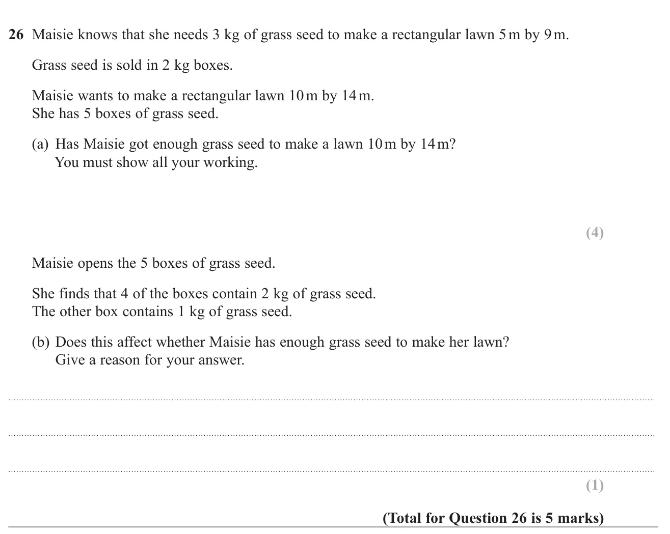 Scale up grass seed from one lawn area to another to decide if five boxes are enough, then reconsider with less seed.