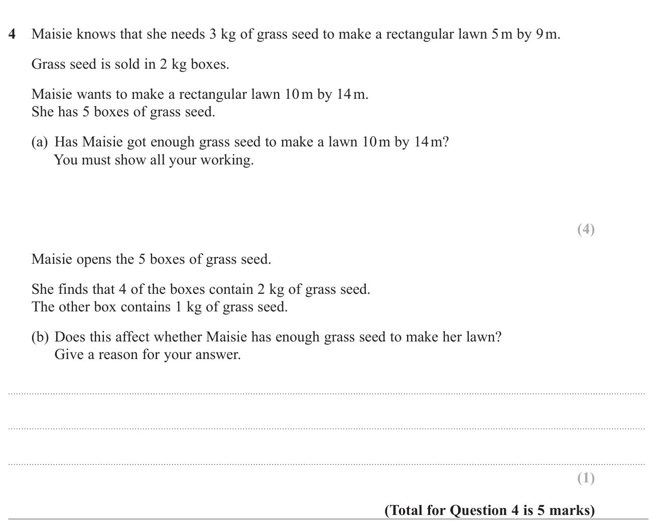 Scale up grass seed from one lawn area to another to decide if five boxes are enough, then reconsider with less seed.
