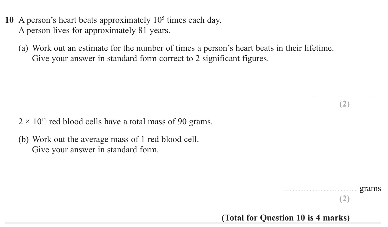 Estimate lifetime heartbeats in standard form, then divide a mass by a very large number of cells.