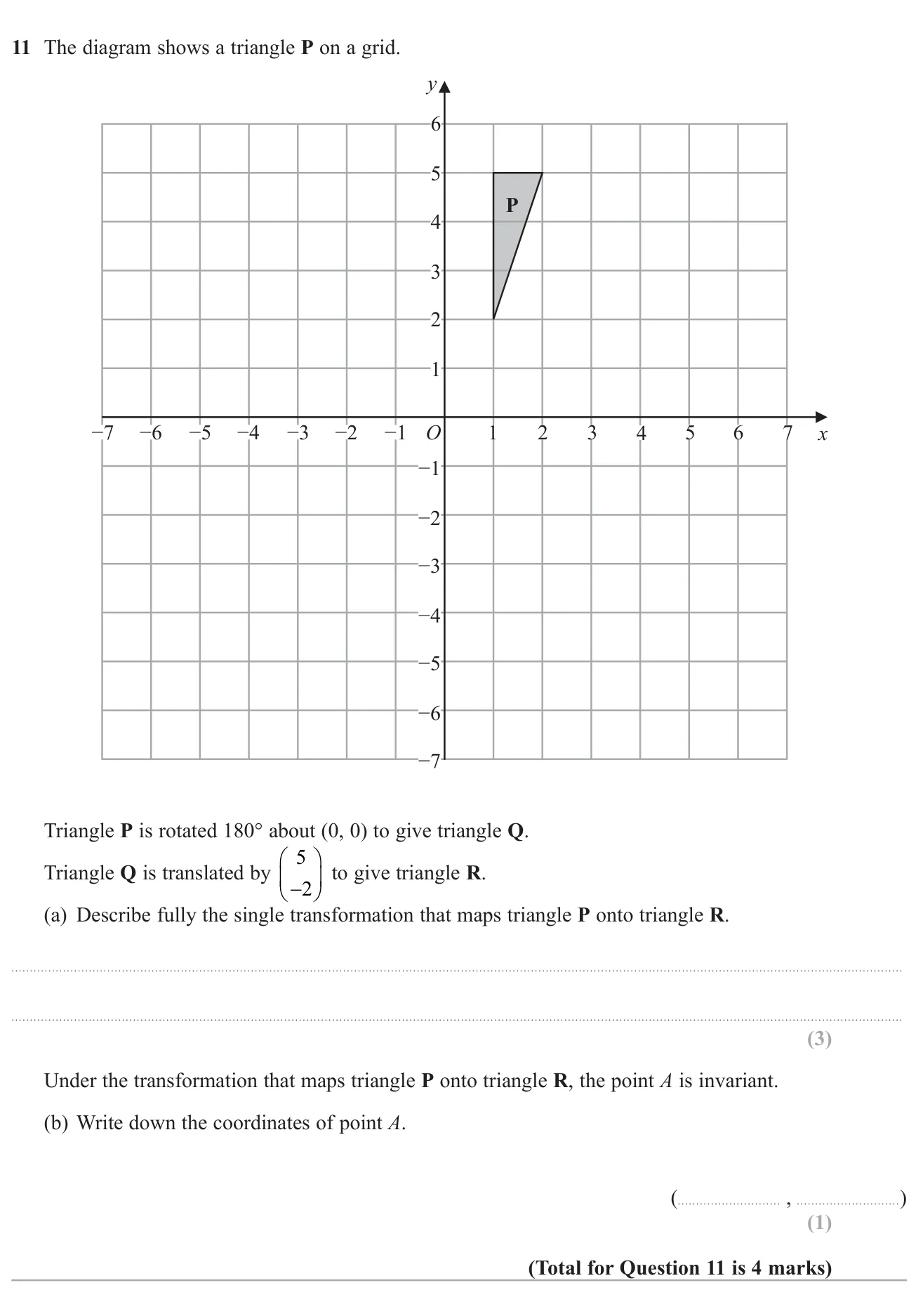Combine a half-turn about the origin and a translation into one single transformation, and find its invariant point.
