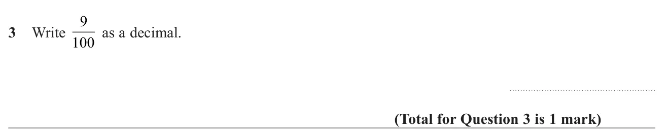 Convert a fraction in hundredths into a decimal.
