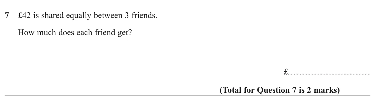 Divide an amount of money equally among three people.