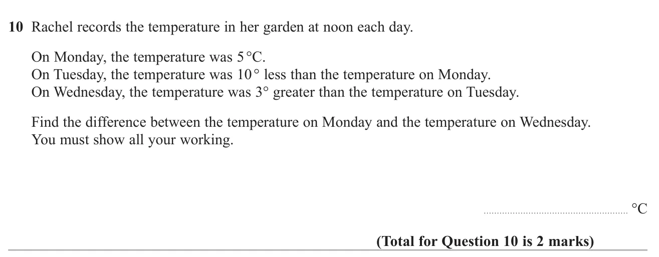 Use temperature changes across three days to find the difference between two days' temperatures.