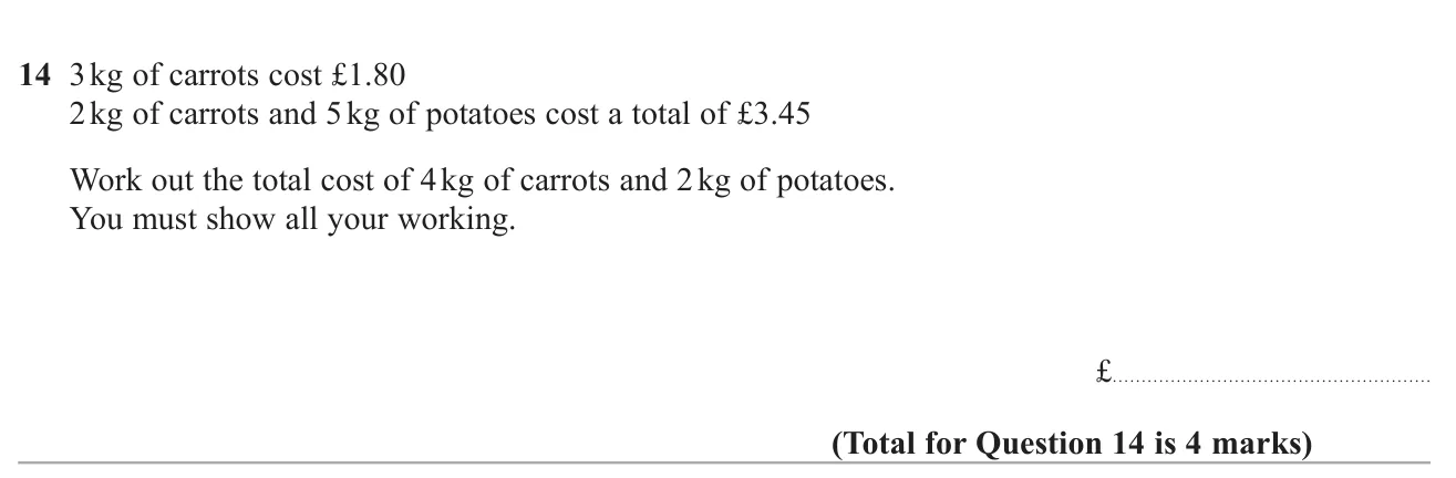 Use the price of one item to find the price of another from a combined cost, then price a new combination.