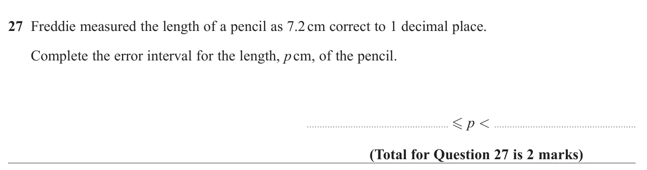 Write the error interval for a length given to one decimal place.