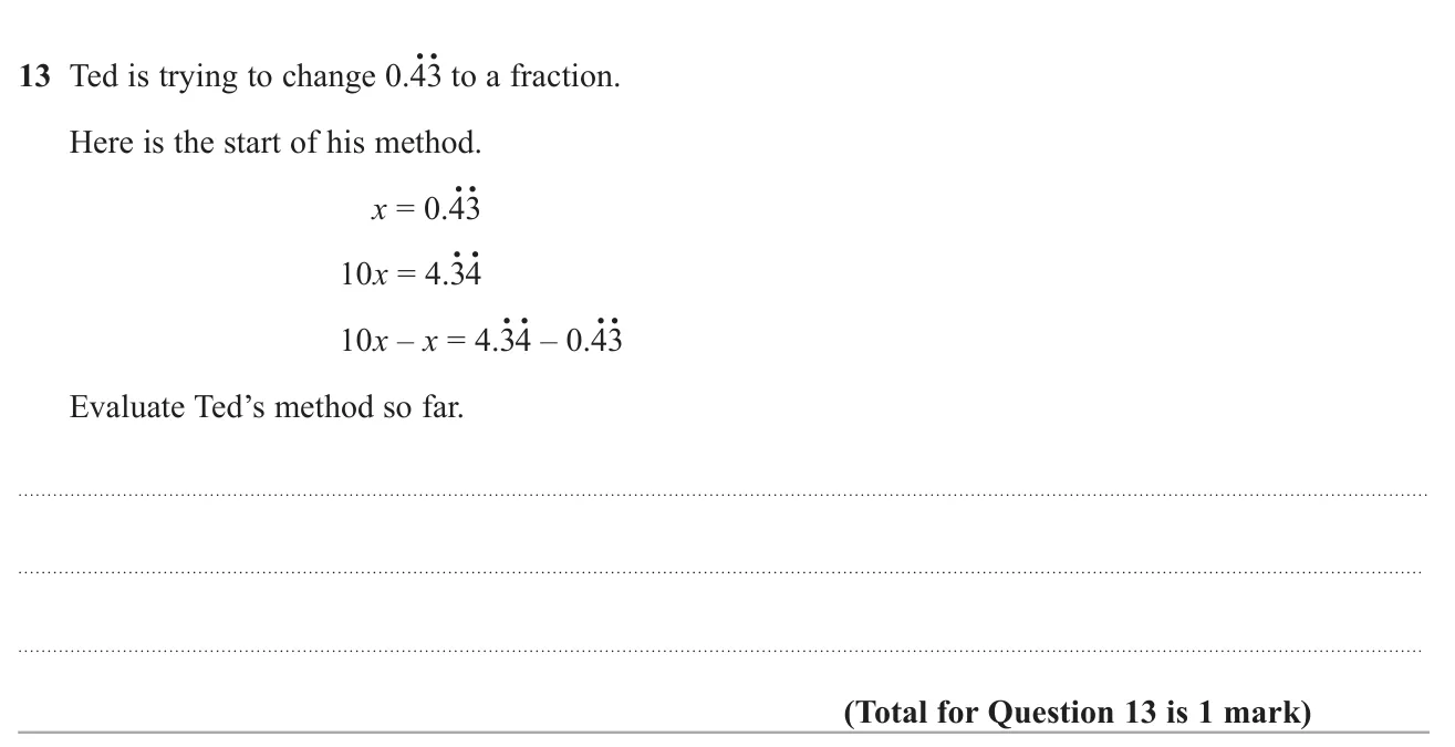 Comment on a flawed start to converting a recurring decimal with two repeating digits into a fraction.