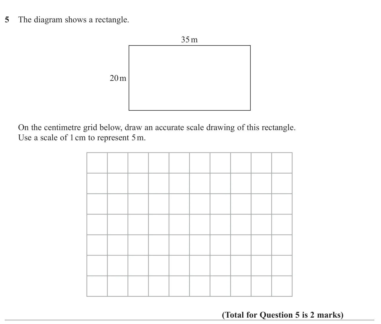 Make a scale drawing of a rectangle using a given scale.