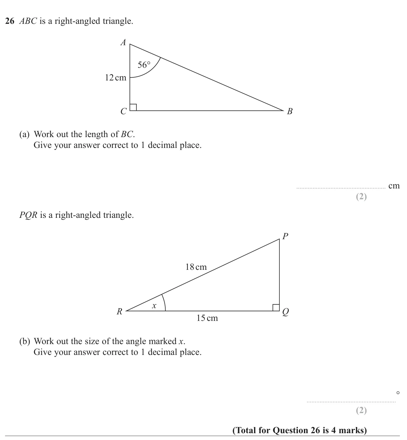 Use trigonometry to find a side of a right-angled triangle, then an angle in another.