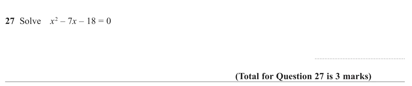 Solve a quadratic equation by factorising.