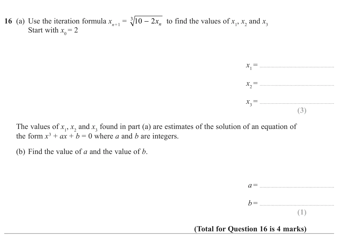 Run an iteration formula three times from a starting value, then find the cubic equation it solves.