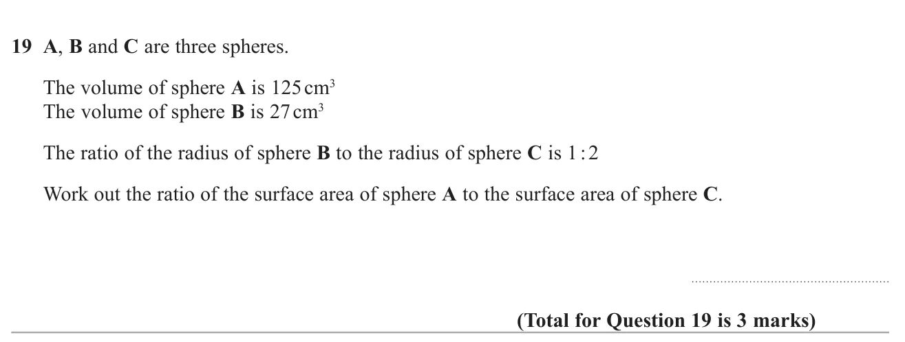 Use volumes of spheres and a ratio of radii to find the ratio of two surface areas.