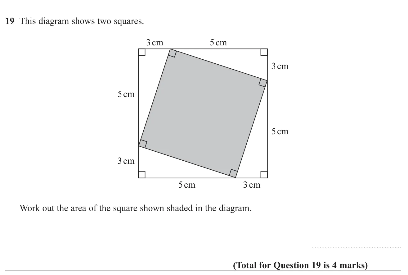 Find the area of a tilted square drawn inside a larger square.