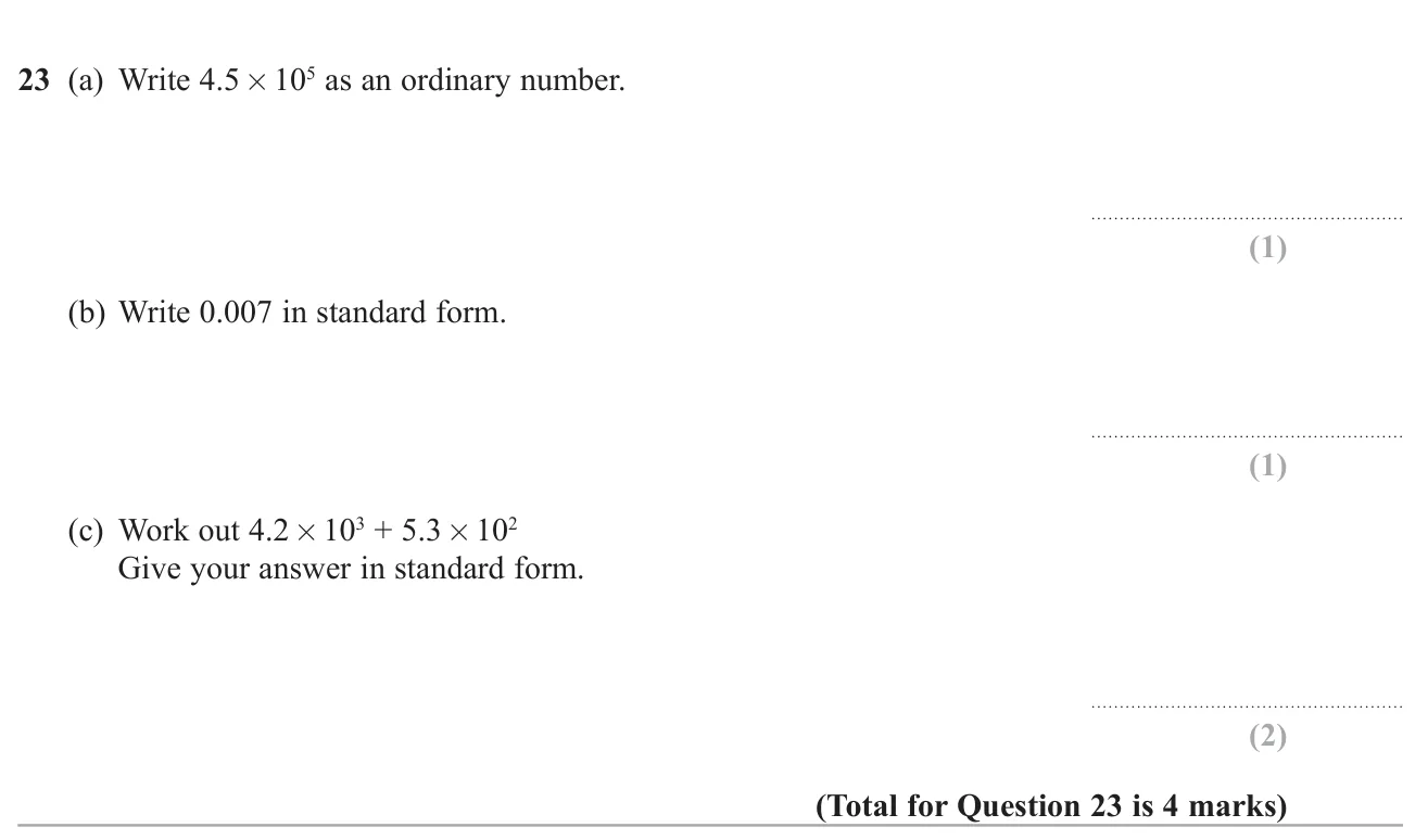 Convert between standard form and ordinary numbers, then add two numbers in standard form.