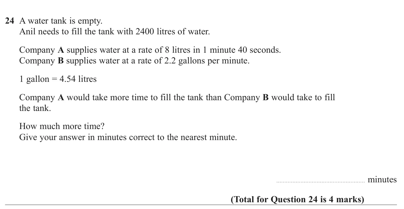 Compare how long two suppliers take to fill a tank using different rates and units, and find the time difference.