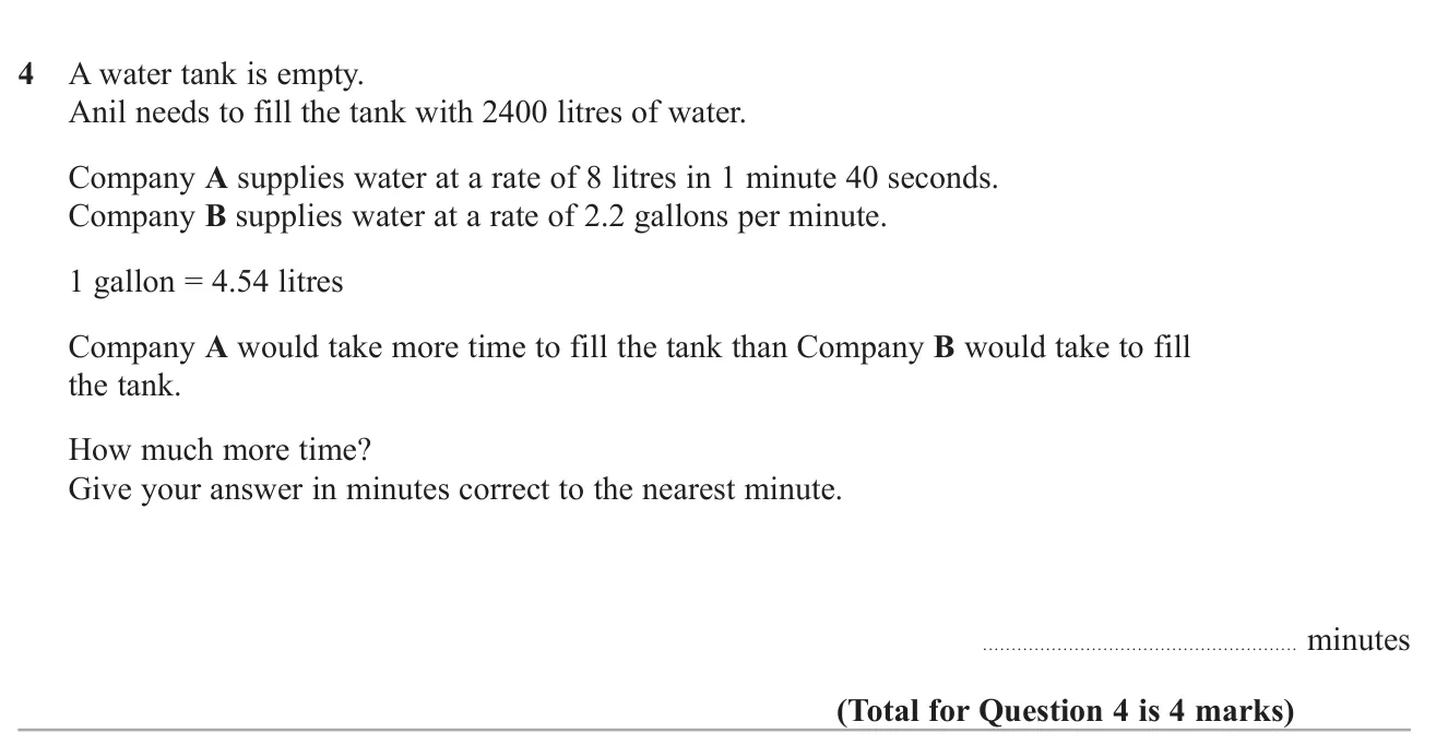 Compare how long two suppliers take to fill a tank using different rates and units, and find the time difference.