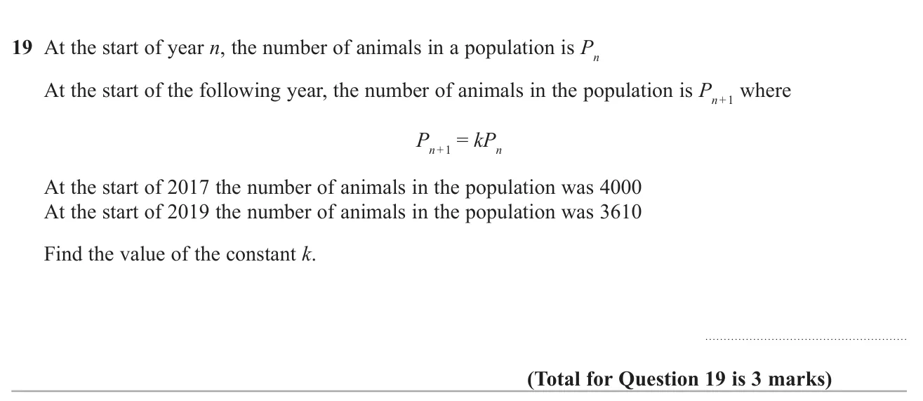 Use a multiplicative year-on-year population rule and values two years apart to find the multiplier.