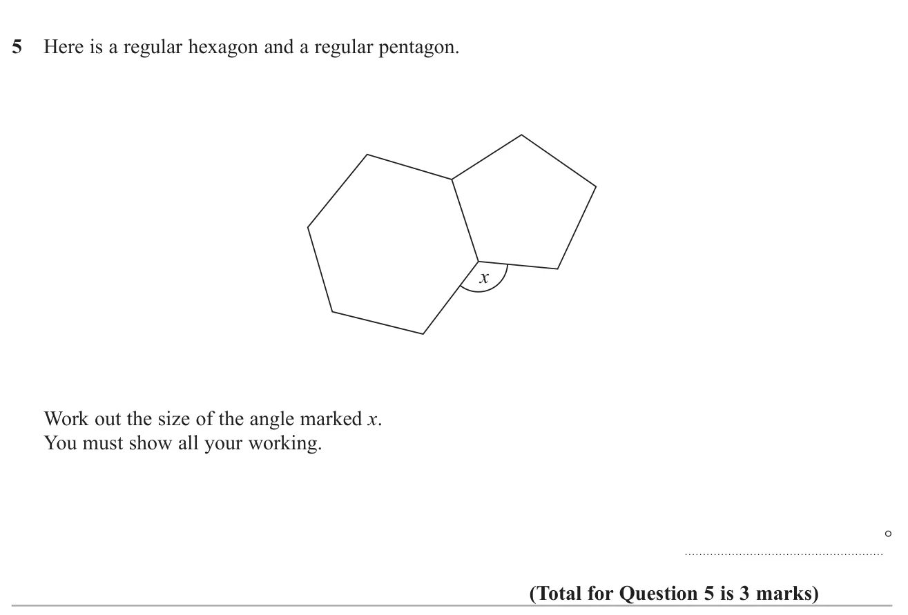 Find the angle between a regular hexagon and a regular pentagon that share a side.