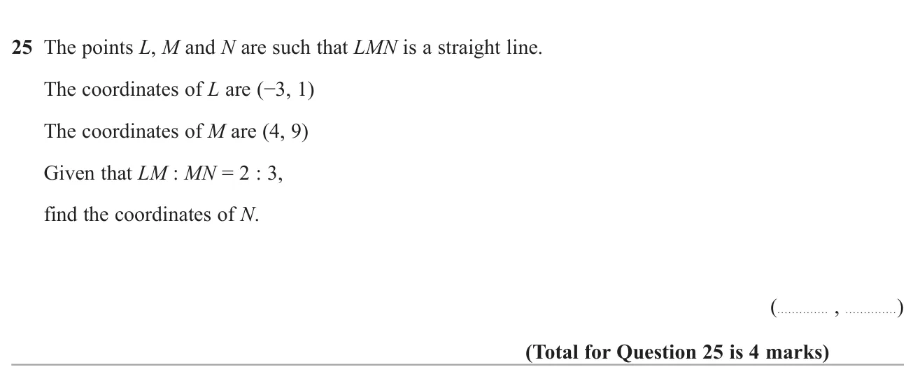 Find the coordinates of a point on a line given two points and a ratio of lengths.