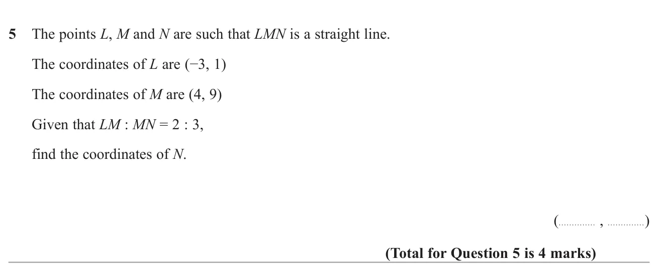 Find the coordinates of a point on a line given two points and a ratio of lengths.