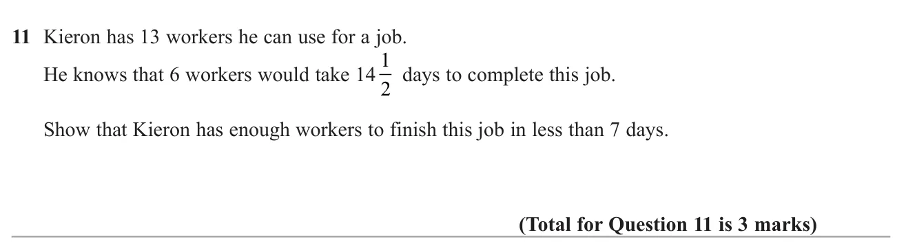 Use inverse proportion to show that a larger team can finish a job in under a week.