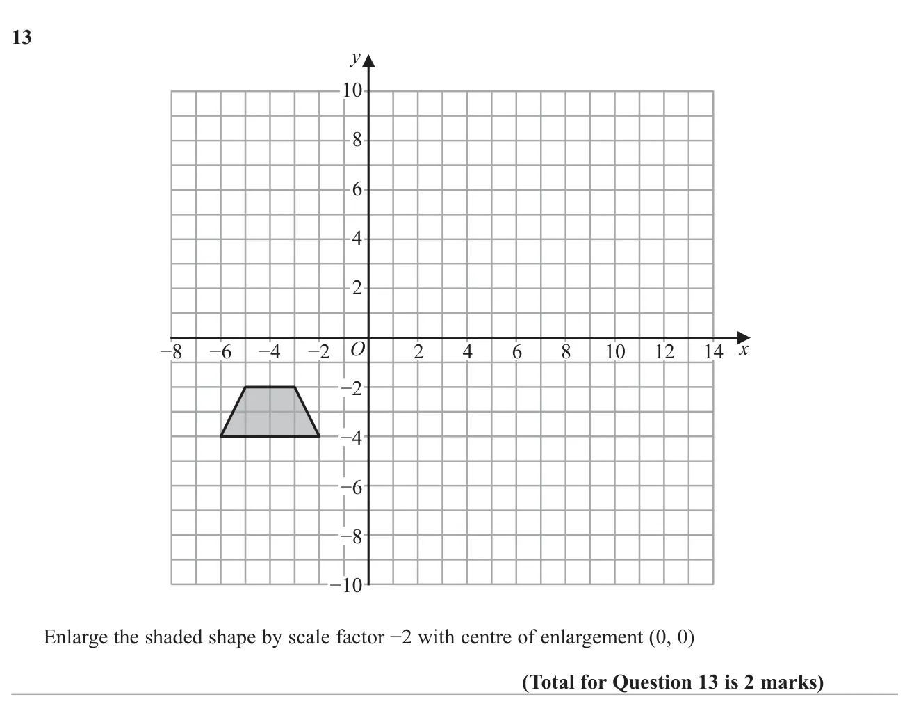 Enlarge a shape on a grid by a negative scale factor about the origin.