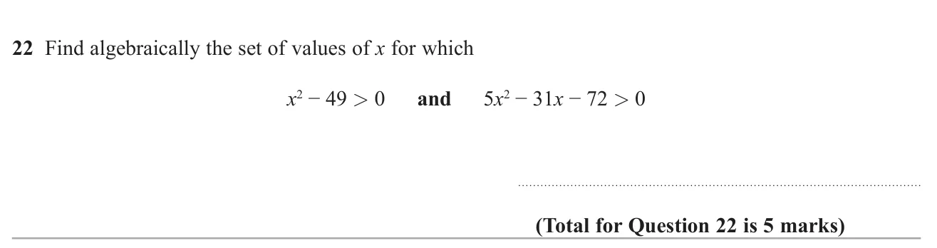 Solve two quadratic inequalities algebraically and give the values of x that satisfy both.
