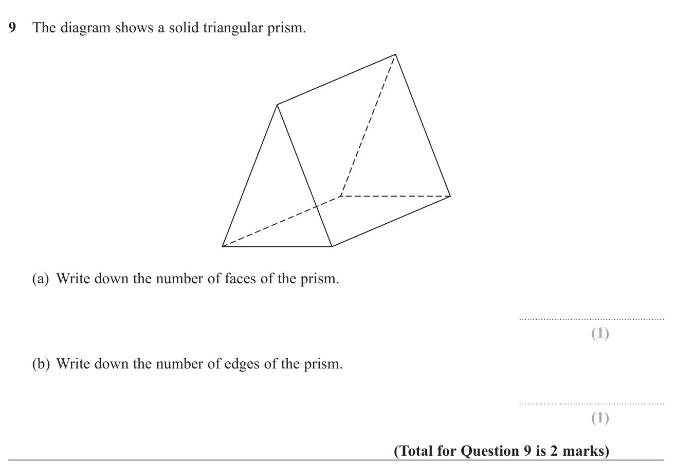 Count the faces and the edges of a triangular prism.