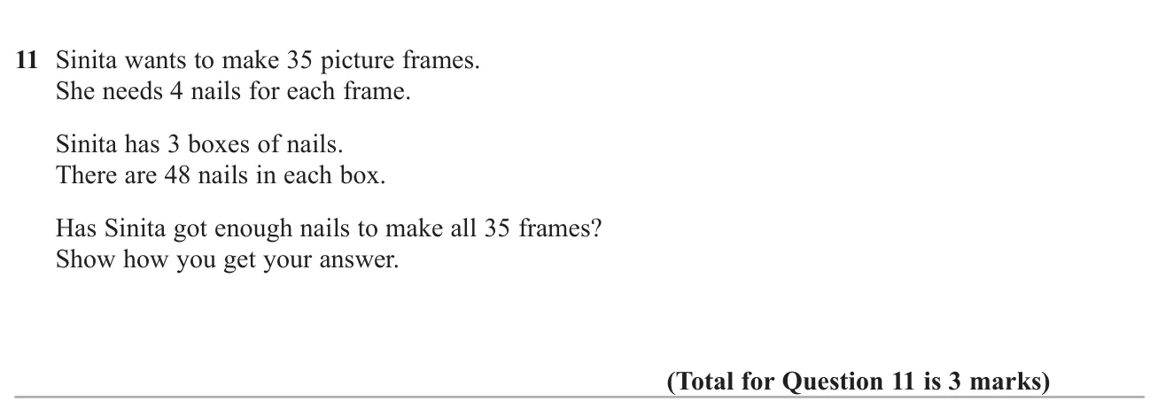 Decide whether three boxes of nails are enough to make a number of frames.