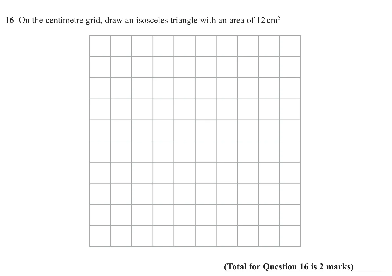 Draw an isosceles triangle with a given area on a centimetre grid.