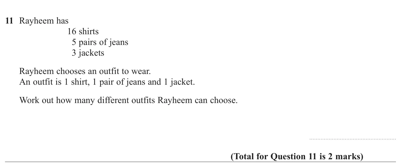 Count how many outfits can be made from given numbers of shirts, jeans and jackets.