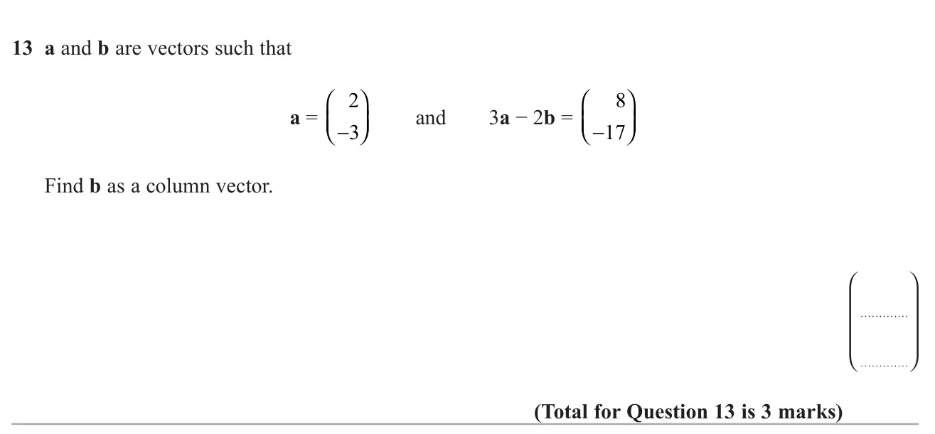 Find an unknown column vector from a vector equation involving a known vector.