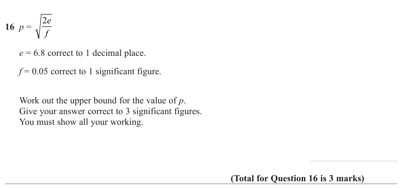 Find the upper bound of a square-root formula using rounded values, to 3 significant figures.