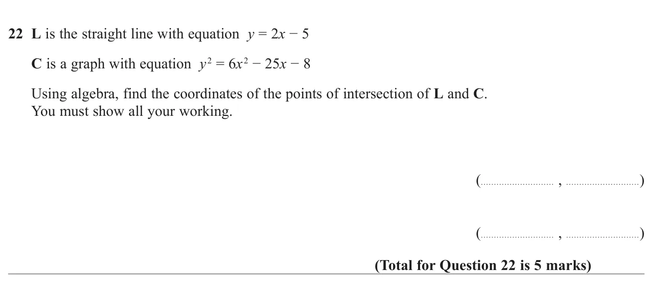 Find the intersection points of a straight line and a curve by substituting and solving a quadratic.