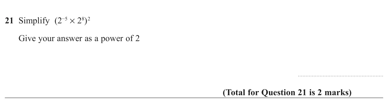 Simplify a squared product of powers of 2 and give the answer as a single power.