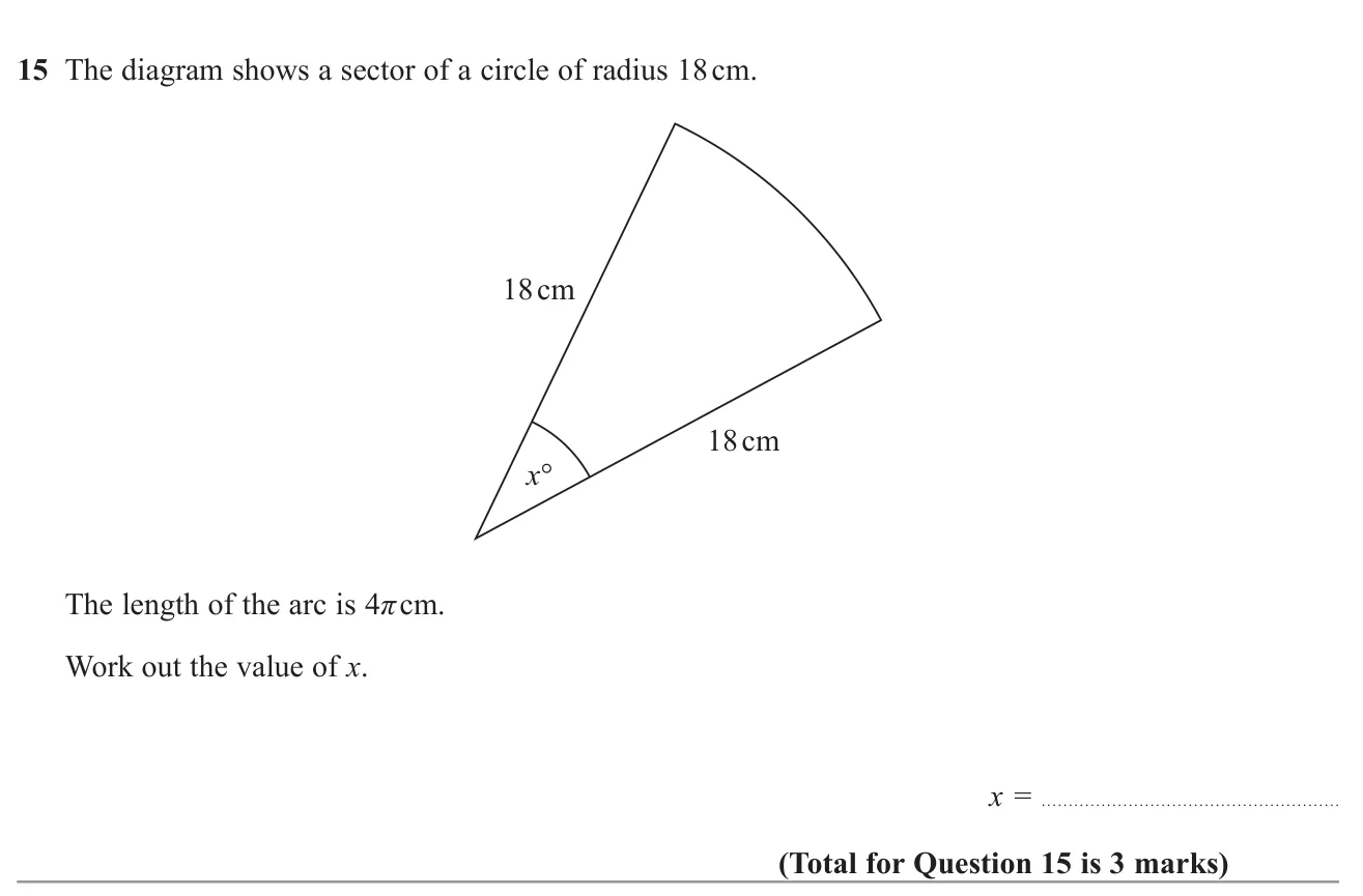 Find the angle of a sector given its radius and its arc length in terms of π.