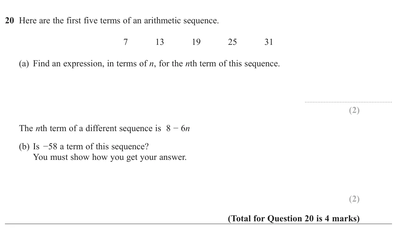 Find the nth term of an arithmetic sequence and decide whether a number belongs to another sequence.