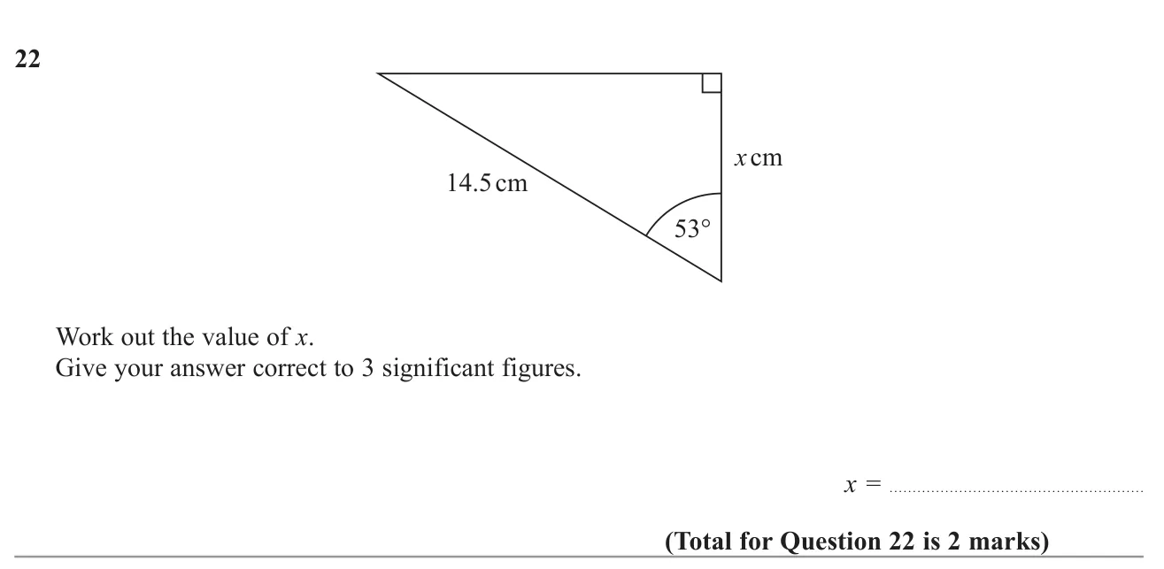 Use a trigonometric ratio to find the side next to a given angle in a right-angled triangle.