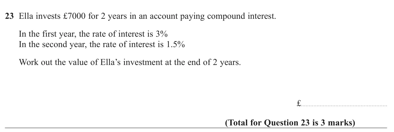 Find the value of an investment after two years of compound interest at different rates.