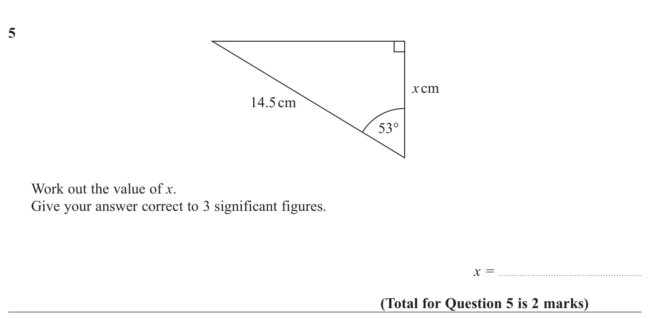 Use a trigonometric ratio to find the side next to a given angle in a right-angled triangle.