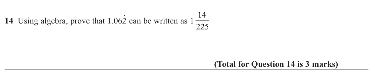 Prove algebraically that a recurring decimal with one repeating digit equals a given mixed number.