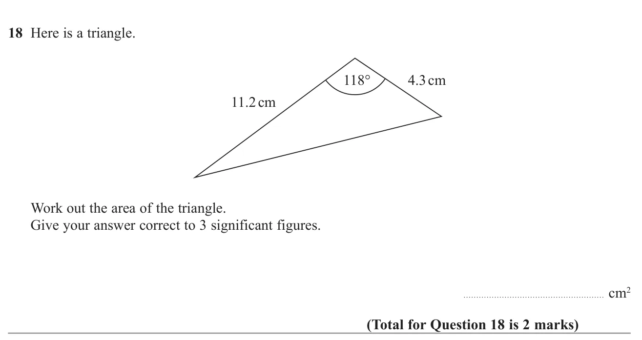 Find the area of a triangle from two sides and the angle between them.