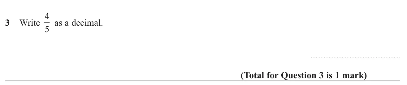 Convert the fraction four-fifths to a decimal.