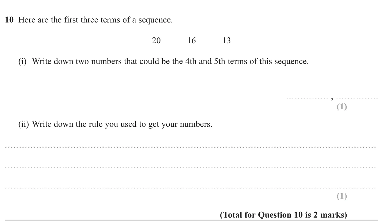 Continue a sequence with falling differences and describe the rule used.