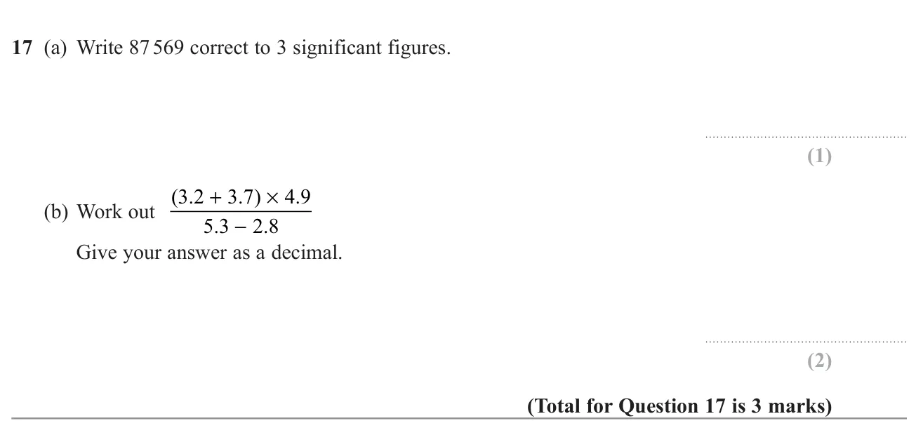 Round to three significant figures and evaluate a fraction with brackets on a calculator.