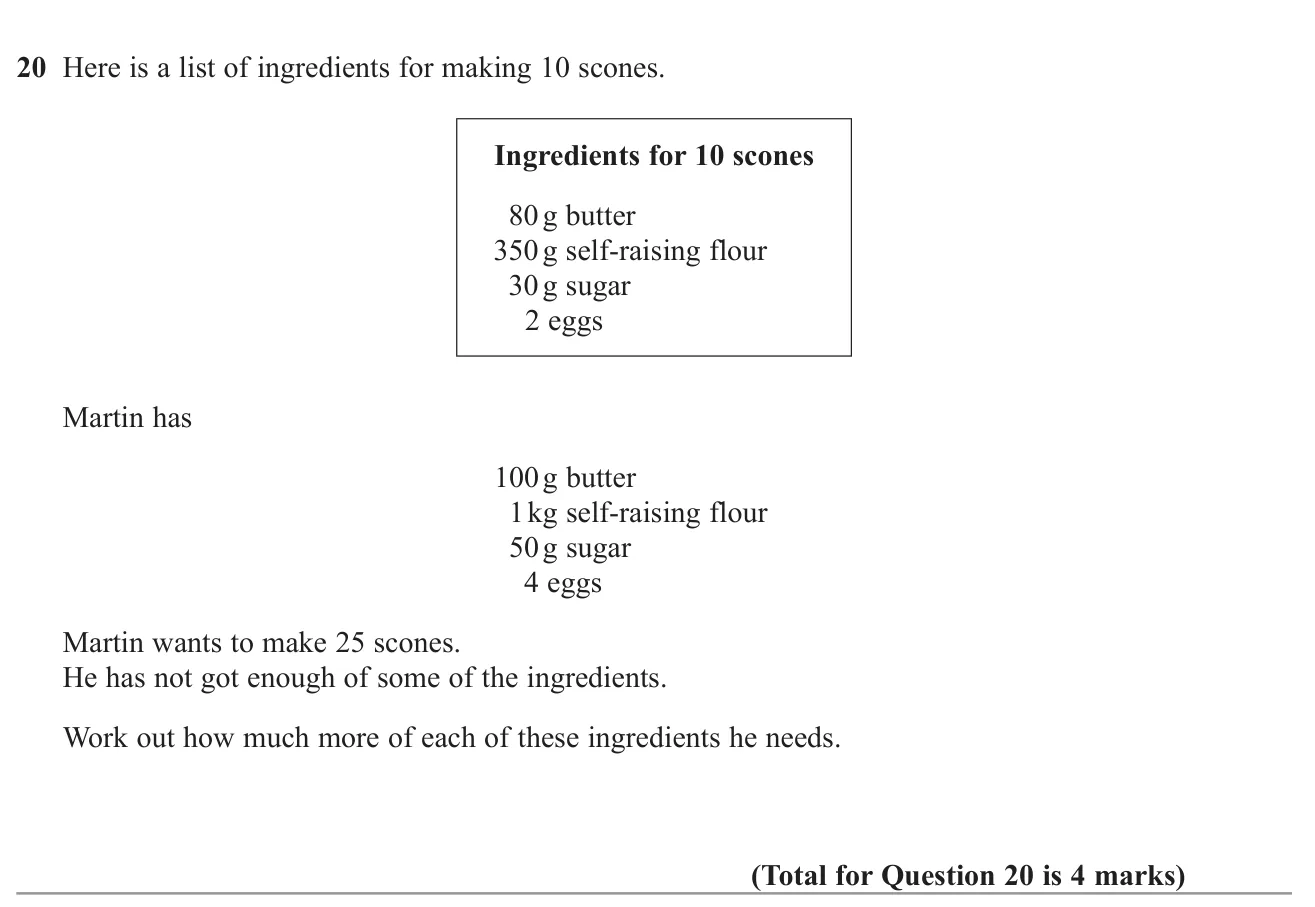 Scale a recipe up and work out how much more of each ingredient is needed.