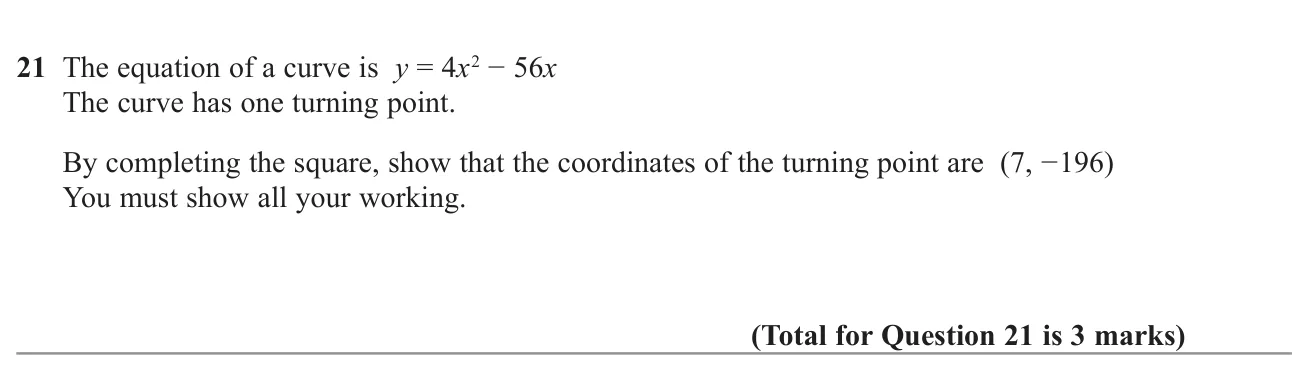 Complete the square to confirm the coordinates of a quadratic's turning point.
