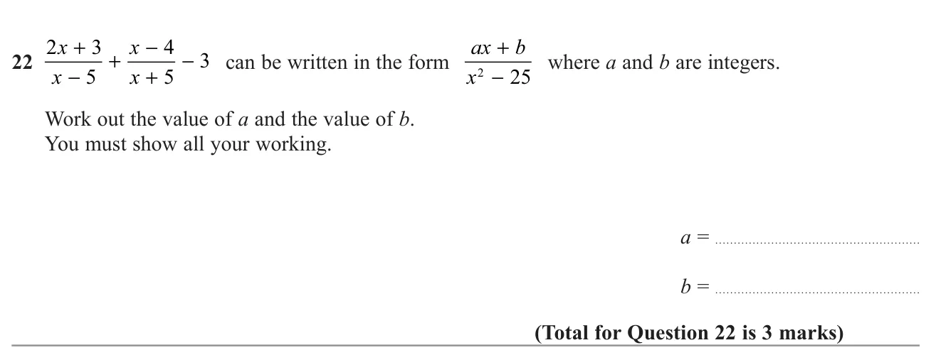 Combine two algebraic fractions and a constant into one fraction over a difference of two squares.